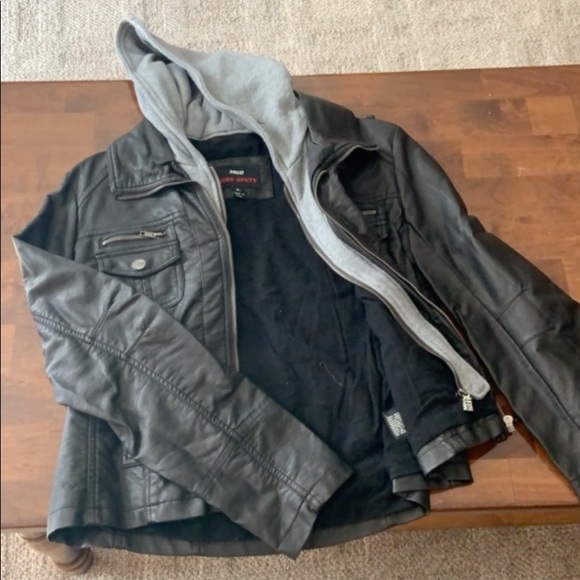 Miss Sixty Jackets & Blazers - Miss 60 Leather jacket with grey hood